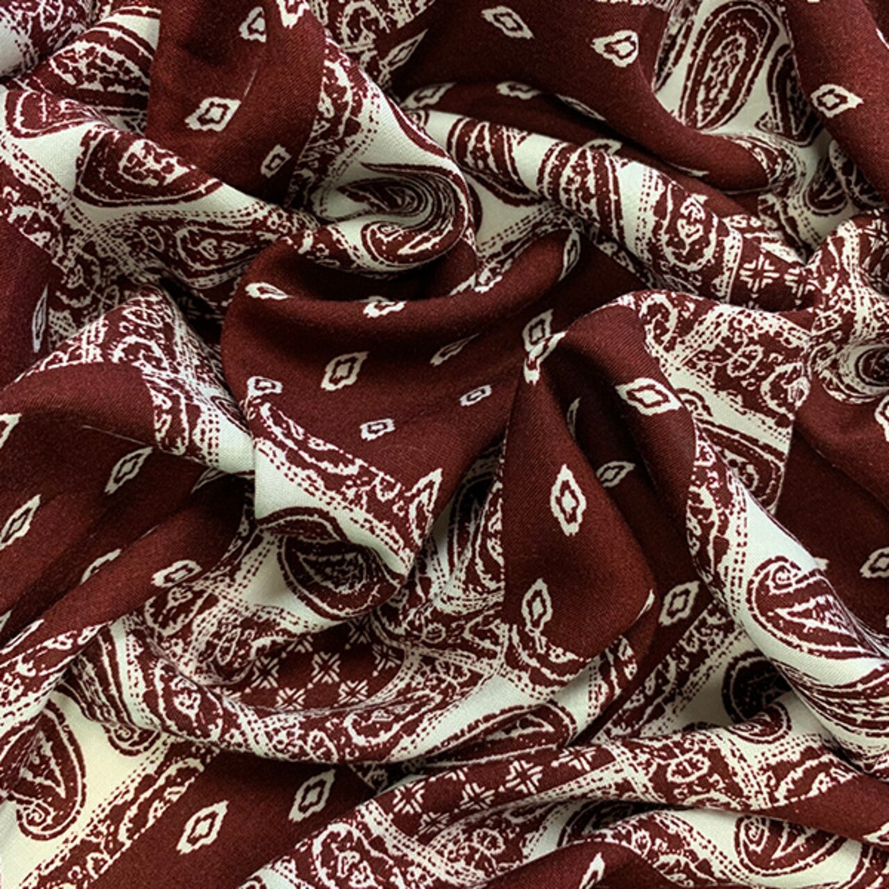 Burgundy and White Bandana Patchwork Print Rayon Challis Fabric By the Yard